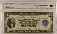 Certified 1918 $1.00 Federal Reserve Note.