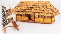 Polynesian Folk Art Model Tiki Hut & Outrigger