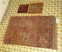 Lot, 49" x 31" wool rug, 13" bagface rug, and