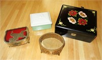 Lot, 4- jewelry boxes with 3 ladies wrist watches