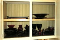 Lot, kitchen cabinet contents, assorted ruby glass