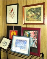 Lot, 5 assorted framed prints and art,