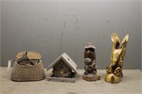 Hobbit and Eagle Carving with Bird House and