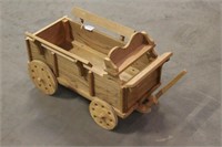 Small Cedar Buckboard Planter with Wood Wheels
