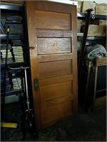 Antique solid wood 5 panel door comma in use but