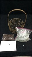 Bronze Basket, Costume Jewelry Stones - 10C
