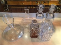 Glass Decanters & 2 Glass Vases -
