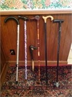 5 Canes, 1 Wooden Goose Head Cane Handle-9A