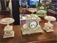 3 pce French 19th C white marble & ormolu