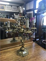 French bronze & crystal 4 branch table lamp