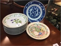 8 BOWLS, WEDGWOOD PLATE & CHINESE BOWL