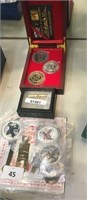3 X REPRODUCTION PENNYS, 4 X AVENGERS COINS,