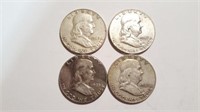 (Four) 1963 Franklin Half Dollars