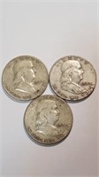 (Three) 1960 Franklin Half Dollars