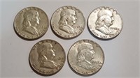 (Five) 1952 Franklin Half Dollars