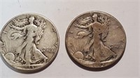 (Two) 1944 Walking Liberty Half Dollars