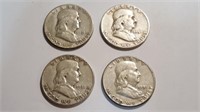 (Four) 1951 Franklin Half Dollars
