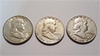 (Three) 1950 Franklin Half Dollars