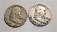 (Two) 1953-D Franklin Half Dollars