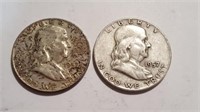 (Two) 1957-D Franklin Half Dollars