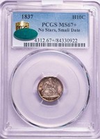 H10C 1837 NO STARS SMALL DATE PCGS MS67+ CAC