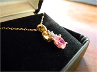 Gold toned 925 Silver Necklace w/ Pink Jewel