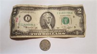 Two Dollar Bill & Buffalo Nickel