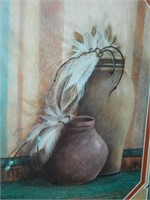 Southwest Style Pottery Art in Wood Frame