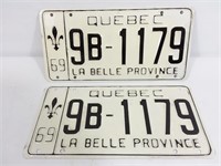 2 Plaques d'immatriculation Québec 1969