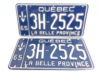 2 Plaques d'immatriculation Québec 1965