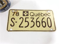 Plaque d'immatriculation Québec 1978