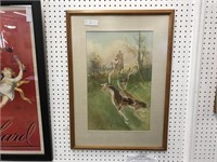 FRAMED AND MATTED ORIGINAL WATERCOLOR OF HUNTERS