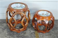 Pair of Oriental Style Stands w/ Famille Rose Inse