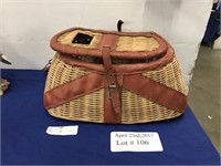 LEATHER AND WICKER FISHING CREEL WITH SHOULDER