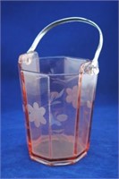 Rose Glass Etched Ice Bucket w/ S.P. Handel