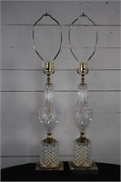 Pair of Crystal & Brass Lamps