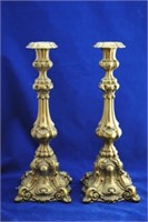 Fine Pair of Gilt Brass Candle Stands