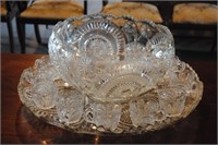 Glass Punch Bowl, Cups, & Tray