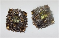 Pair Of Sterling Silver, Marcasite & Stone Earring
