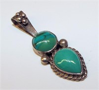 Sterling Silver & Turquoise Pendant Signed K. Y.