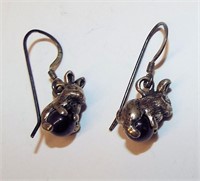 Pair Of Sterling Silver Bunny & Amethyst Earrings