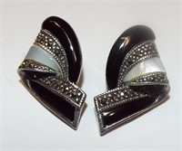 Sterling, Marcasite, Mother Of Pearl Earrings