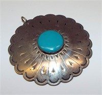 Signed Sterling Silver & Turquoise Pendant