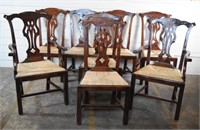 Set of Eight Chippendale Style Rush Seat