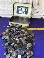 Metal Vintage Candy Box Full of Old Buttons