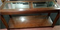 Wooden couch table, glass inserts