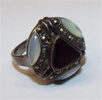 Sterling Silver, Marcasite, Mother Of Pearl Ring