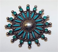 Sterling Silver And Turquoise Pin