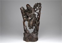 CHINESE CARVED HARDWOOD SHOULAO FIGURAL GROUP
