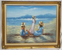Pat Moore Oil On Canvas Beach Scene
